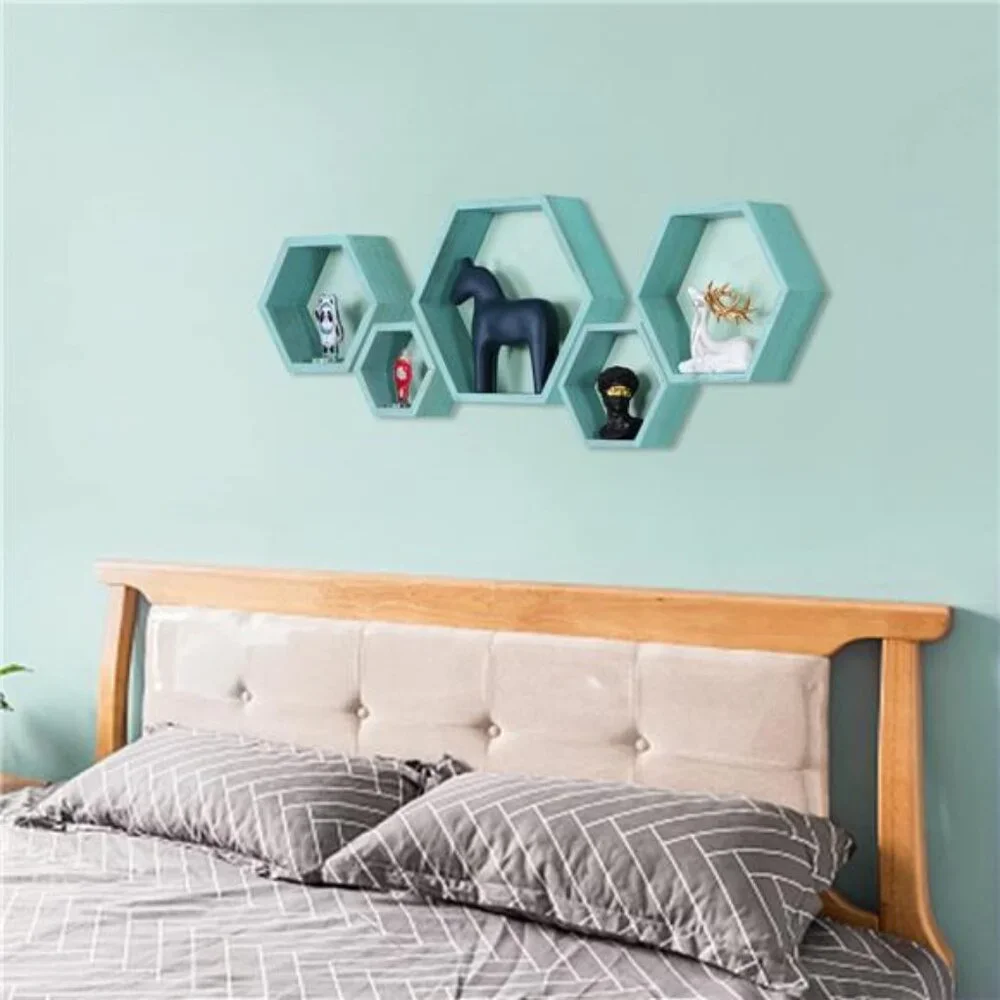New Hexagon Floating Shelves,Wall Mounted Wood Farmhouse Storage